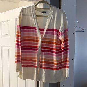 Talbots Women's Cardigan - Pink, Orange, and Cream Stripes